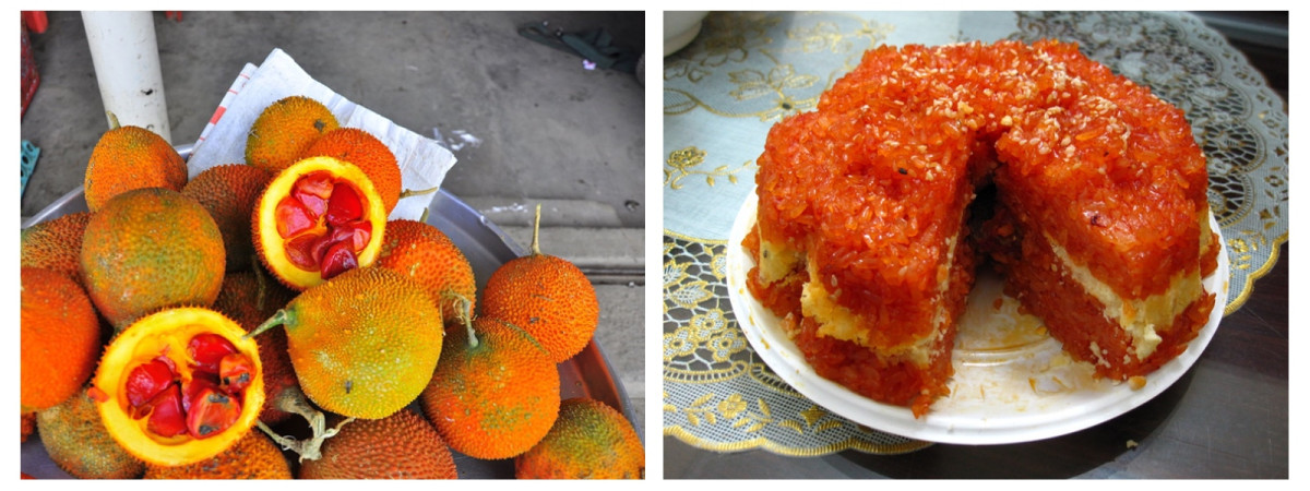 Xôi gấc („сой гак“) – десерт от лепкав ориз, смесен с кокосово мляко и пюре от този яркооранжев плод на име gấc, и плънка от соева паста