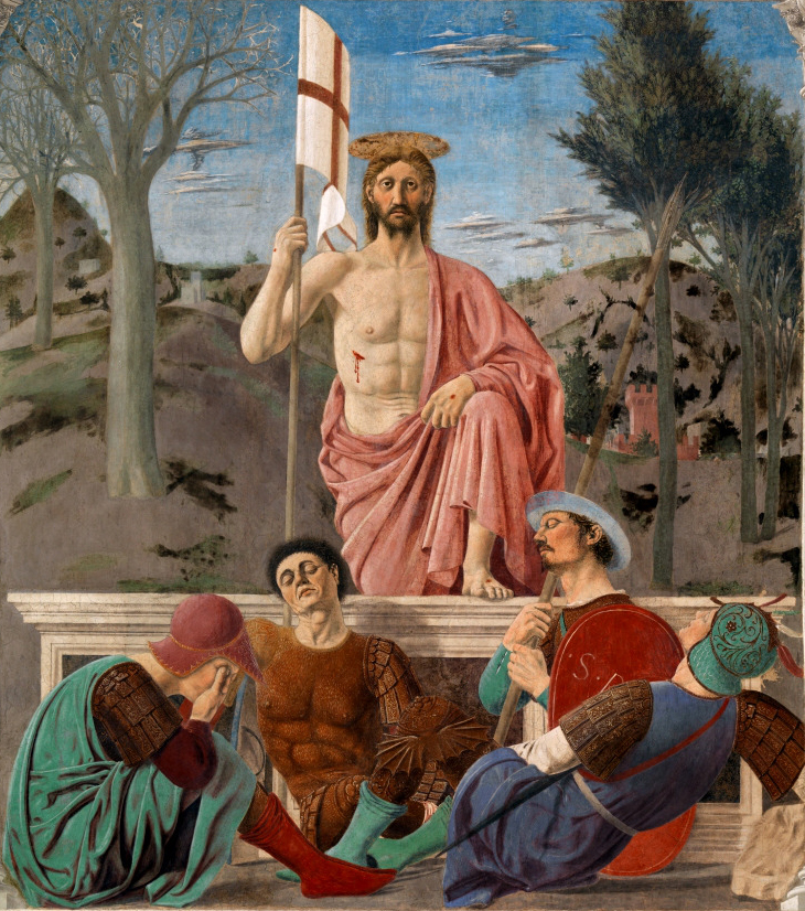 Това е една от най-прочутите картини на тема възкресение. Нарисувана е от ренесансовия художник Пиеро дела Франческа.  Виж как дава усещане за триумф, за победа над смъртта. А пазачите дори не забелязват!