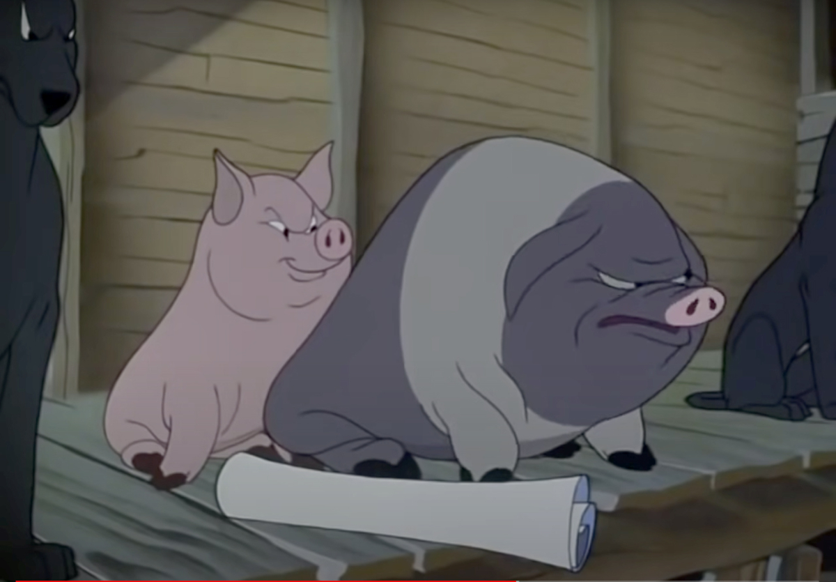 Кадър от анимационния филм по книгата на Джордж Оруел „Фермата на животните“ (1954 г.)
